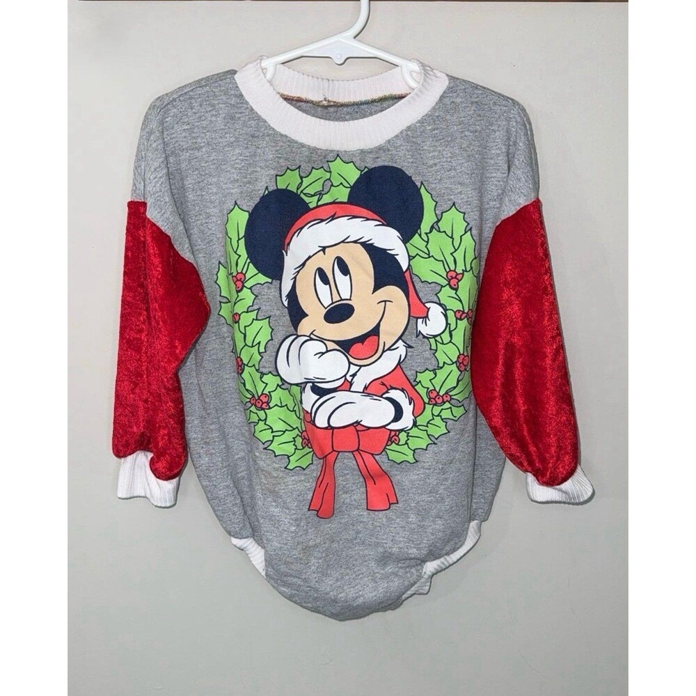 Boutique Disney Mickey Mouse Christmas Bubble Romper 12-18M Grey red Velvet
